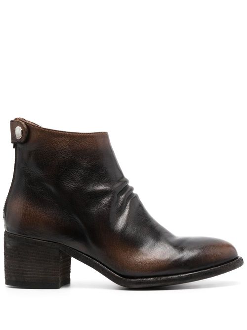 Stacked-heel leather boots - Brown