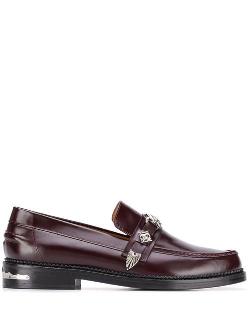 Hardware embellished low heel loafers - Red
