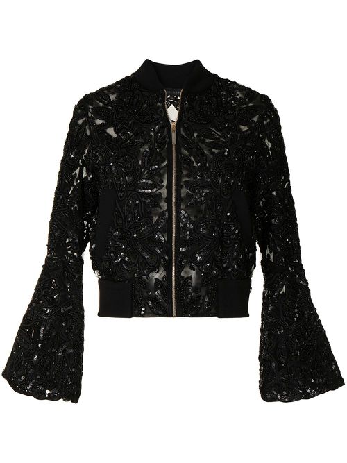 Sequin-embellished bell-sleeve jacket - Black