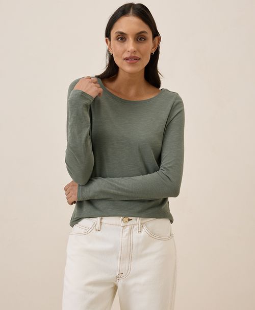Women's Castor Green Featherweight Slub Long Sleeve Tee