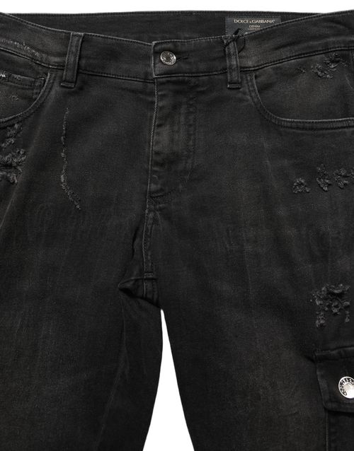 Distressed Cotton Jeans — Black