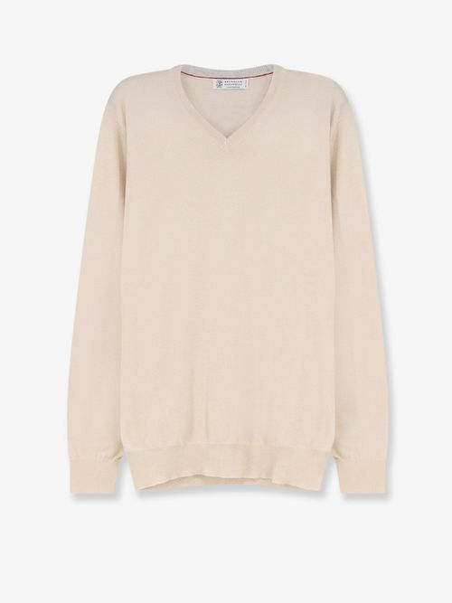 Cashmere V-Neck Sweater — Beige