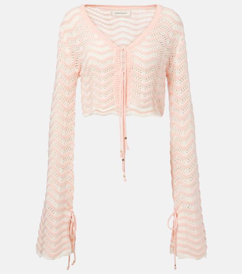 Miana striped cotton-blend crop top