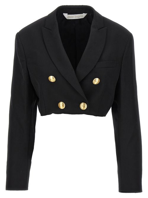 Double-Breasted Cropped Blazer — Black