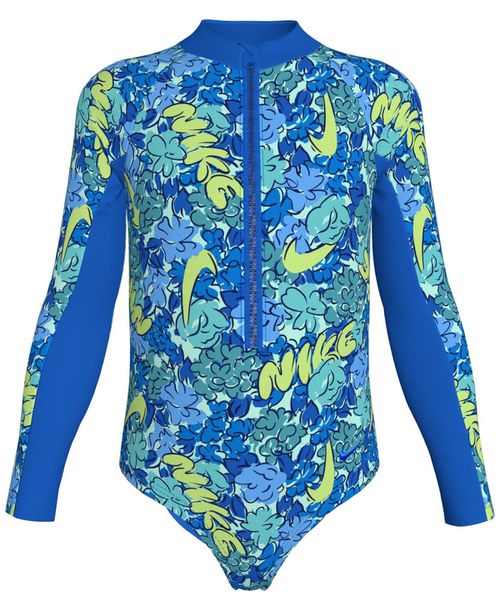 Girls 4-6X Doodle Floral Long-Sleeve Swimsuit - Blue Crystal