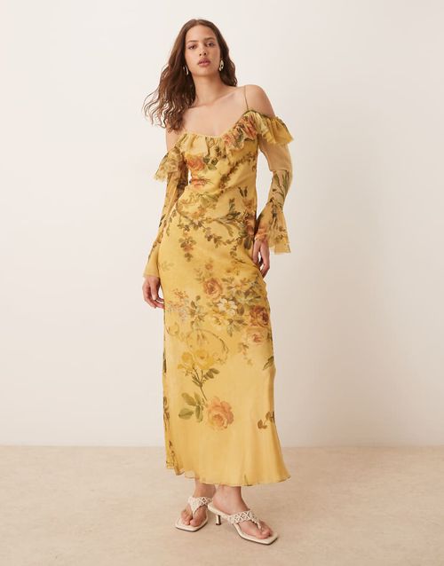 ASOS DESIGN | cold shoulder frill long sleeve maxi dress in vintage floral-Multi  | Realry