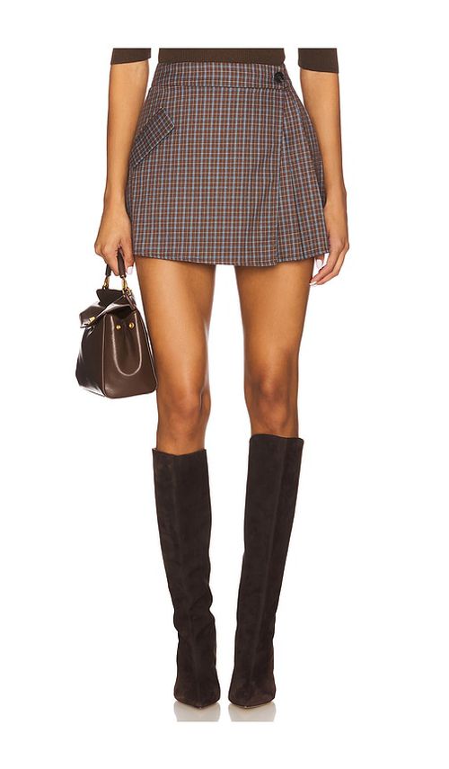 Line & Dot Zadie Pleated Mini Skirt in Brown Multi. XS also in L