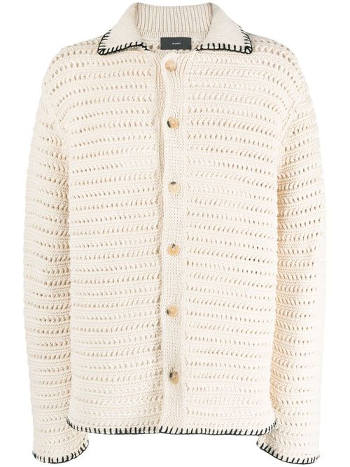 Whipstitch-detail open-knit cardigan - Neutrals