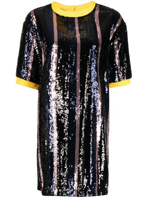 Sequin-design long T-shirt - Blue