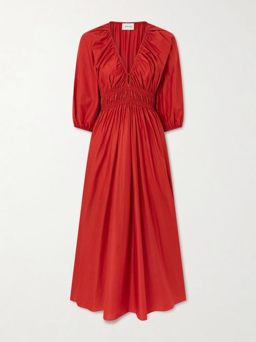 Shirred Organic Cotton-poplin Maxi Dress - 1