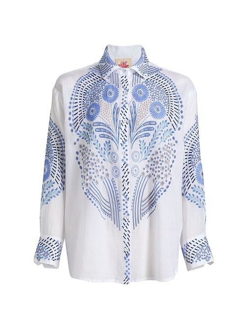 Women's Palladium Embroidered Button-Front Shirt - White