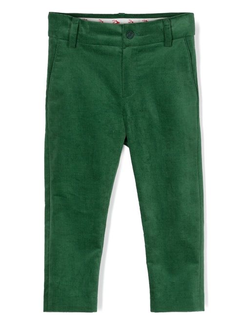 Logo-embroidered velvet trousers - Green