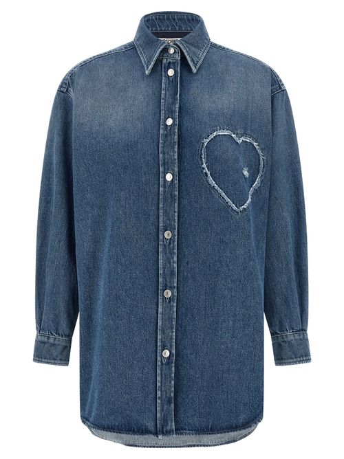 Stone-Washed Denim Heart Shirt — Blue