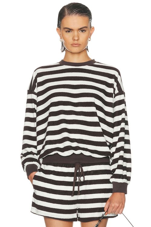 Suzie Kondi Sifnos Terry Sweatshirt in Chocolate,White