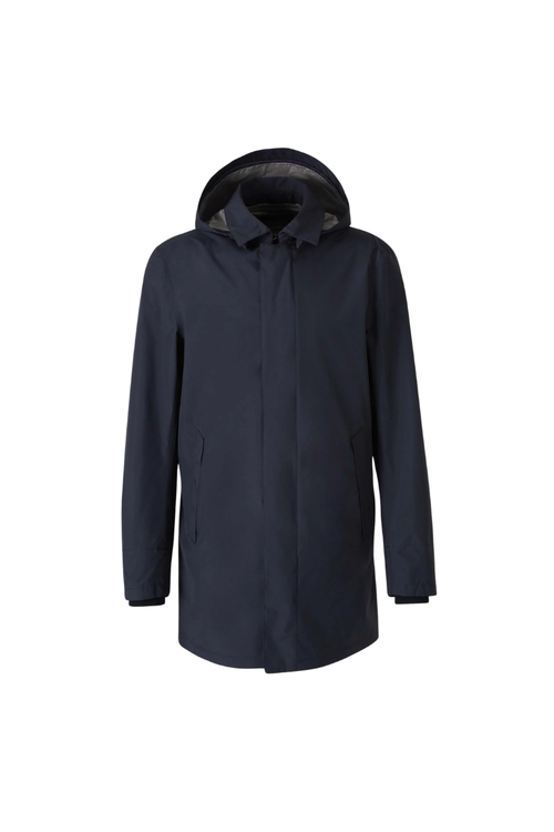 Hooded Technical Nylon Coat — Navy