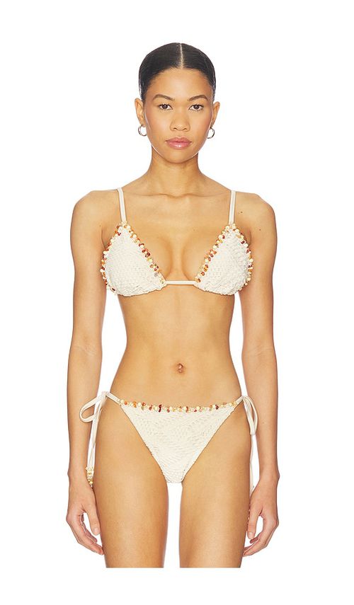 PatBO x Camila Coelho Triangle Bikini Top in Beige. - S also in M