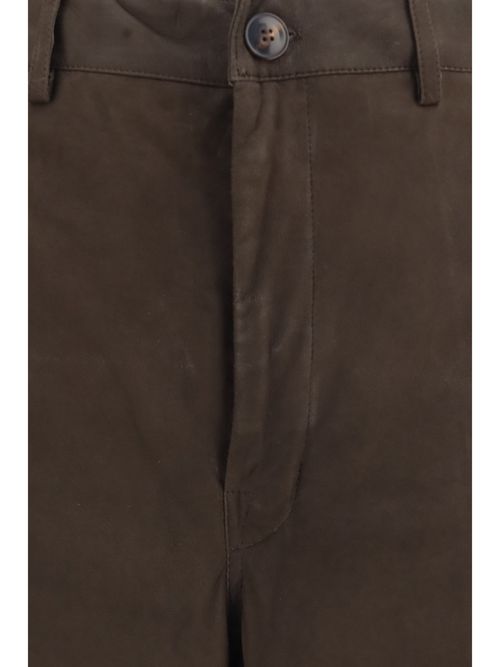 Wide-Leg Calf Leather Trousers — Brown