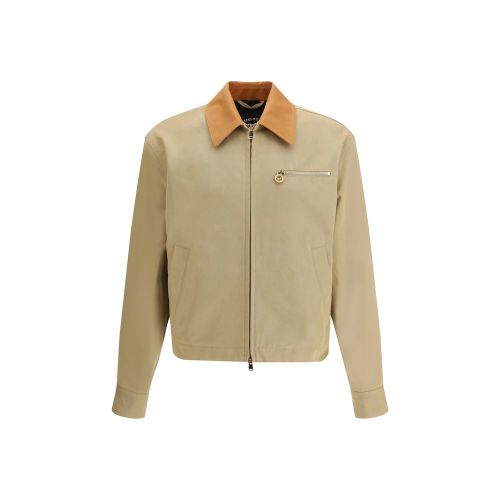 Contrasting Leather Collar Cotton Jacket — Beige