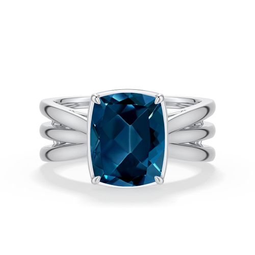 Angara 3.2 CTW Cushion Rectangular London Blue Topaz Triple Split Shank Ring in Silver