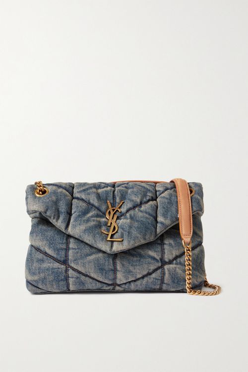 Puffer Small Suede-trimmed Quilted Denim Shoulder Bag - Blue