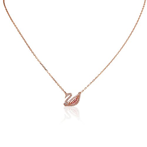 Dazzling Swan Necklace, Multi-colored, Rose-gold Tone Plated