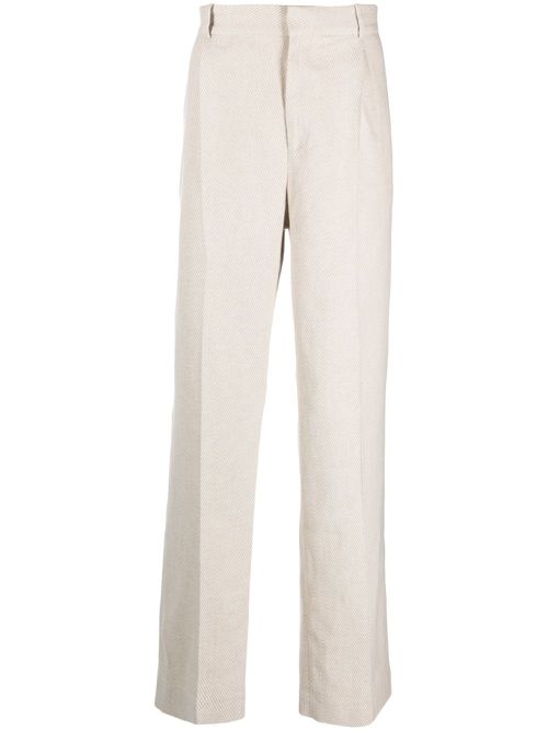 Straight-leg cotton-linen blend trousers - Neutrals