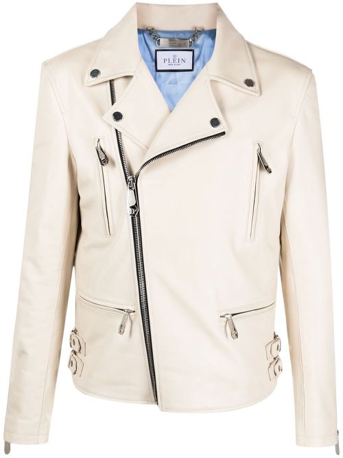 Gothic Plein leather biker jacket - Neutrals