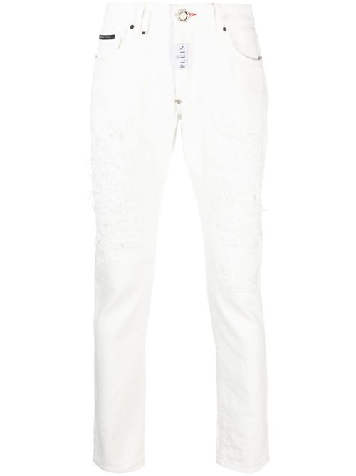 Distressed straight-leg jeans - White