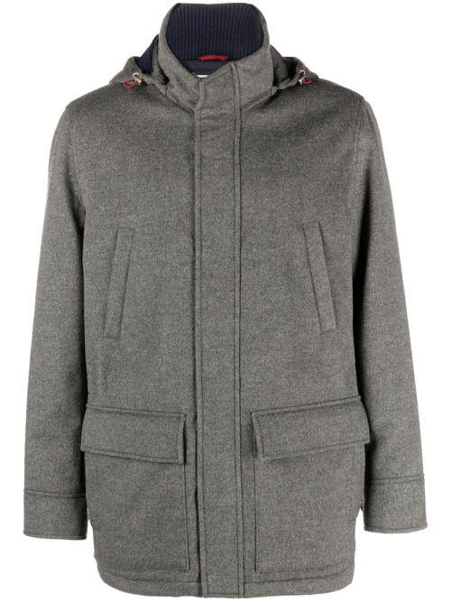 Hooded padded-design cashmere coat - Grey