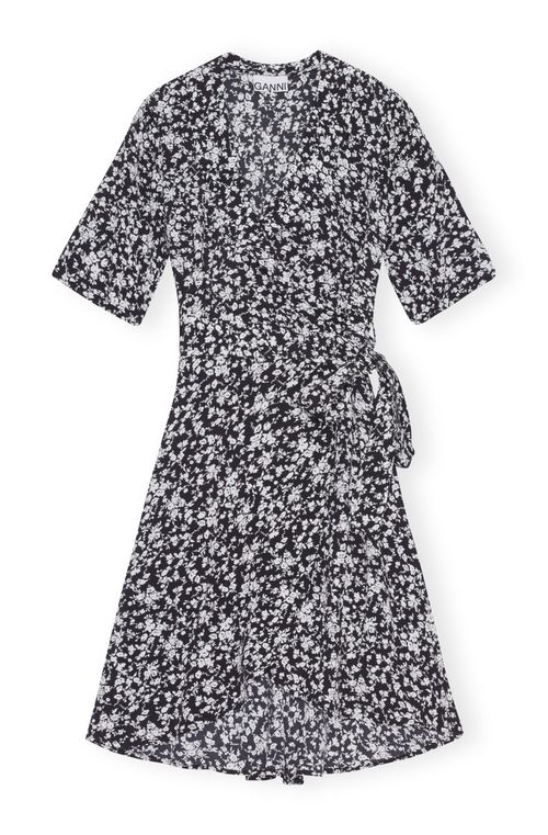 Printed Crepe Wrap Dress