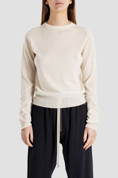 Fine Knit Crew-Neck Sweater — Beige