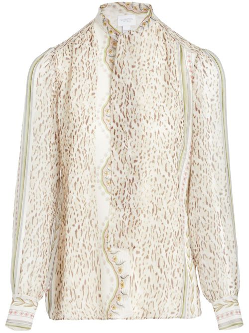 Abstract-print silk-georgette blouse - White