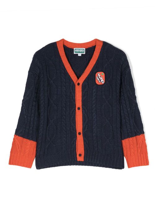 Logo-patch V-neck cardigan - Blue