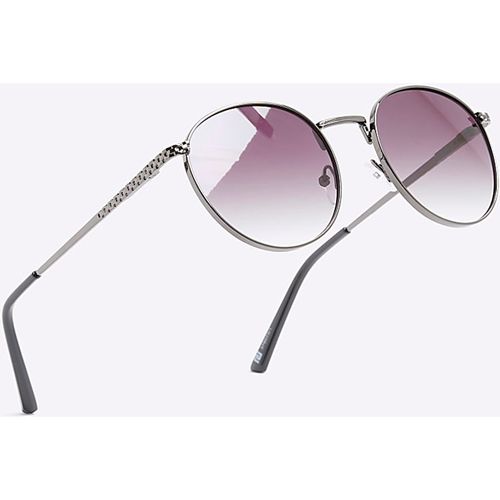 River Island Mens Round Sunglasses Black Metal Textured - One