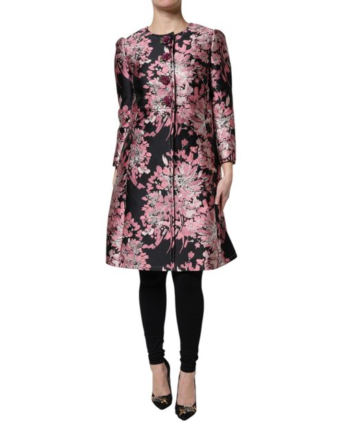 Floral Jacquard Coat — Pink