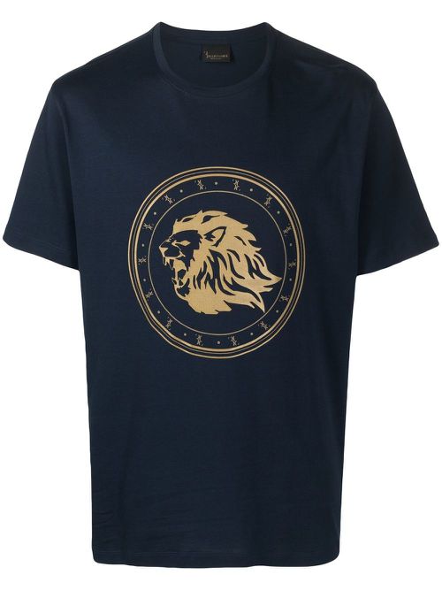 Flocked-logo short-sleeved T-shirt - Blue
