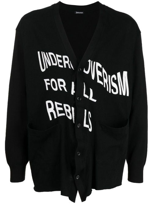Logo-print V-neck cardigan - Black