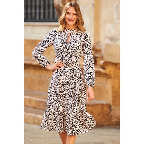 Sosandar Womens Leopard Print Keyhole Detail Fit & Flare Dress - Anima