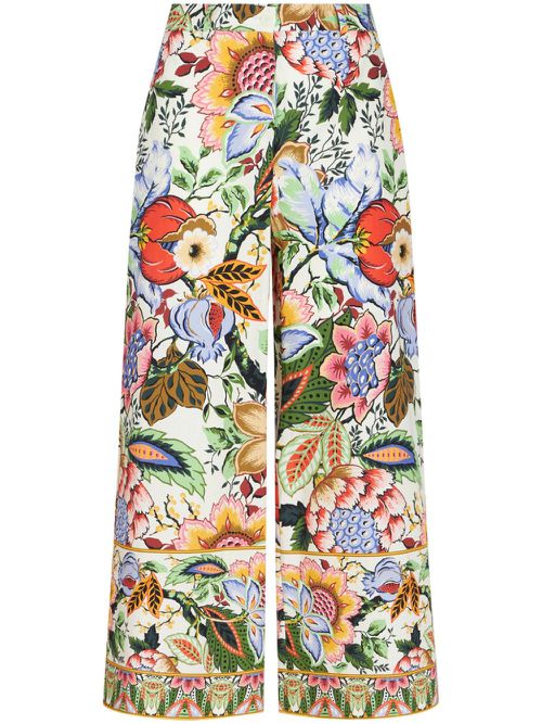 Floral-print cotton poplin culottes - White