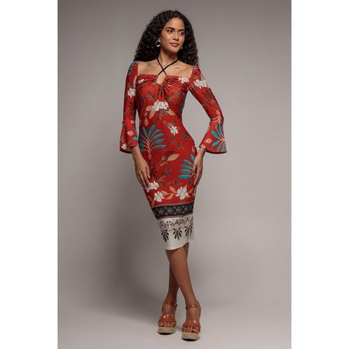 Goddiva Printed Tie Back Midi Dress - Orange