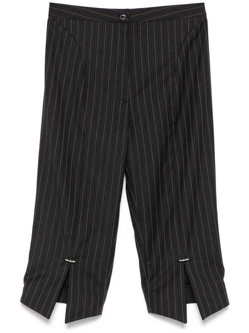 Pinstripe pierced cropped trousers - Black