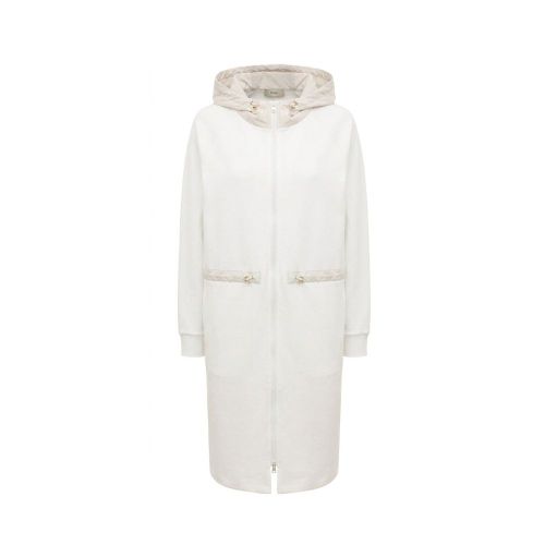Cotton Drawstring Hood Coat — White