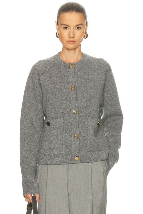 Toteme Hammered Button Cardigan in Grey Melange - Grey. S also in L