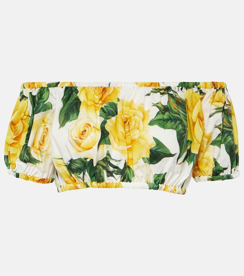 Floral off-shoulder cotton crop top