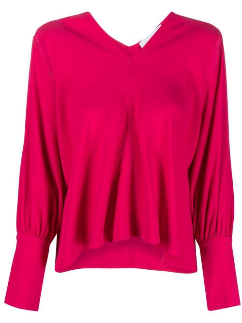 V-neck long-sleeved blouse - Pink