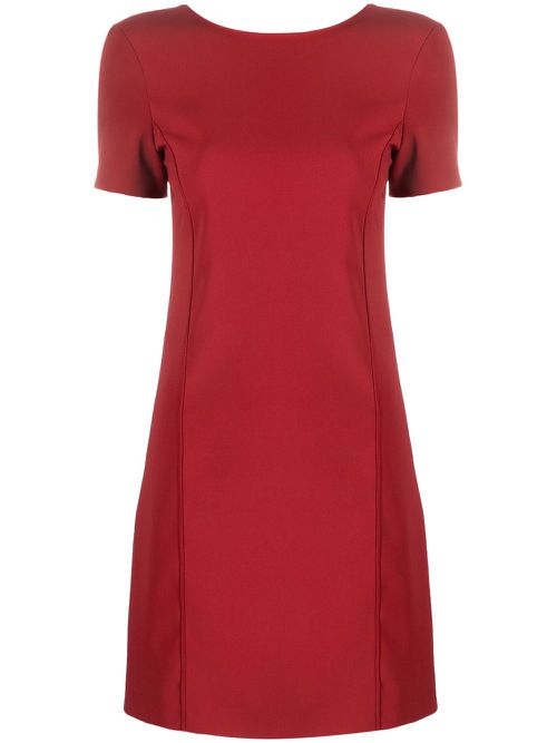 Short-sleeved crepe A-line mini dress - Red