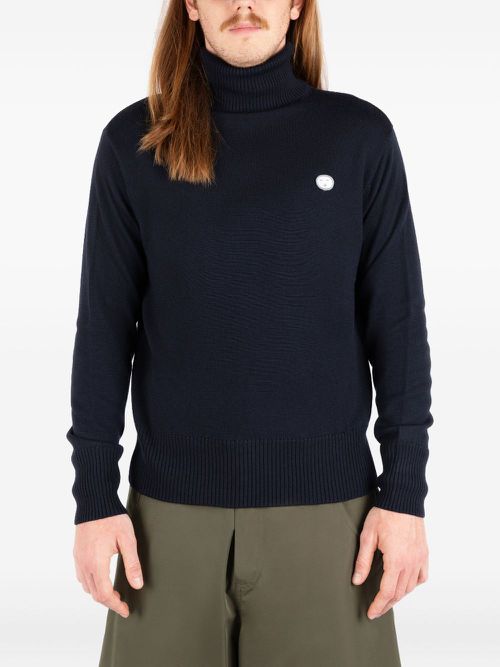 Roll-neck logo-patch sweater - Blue