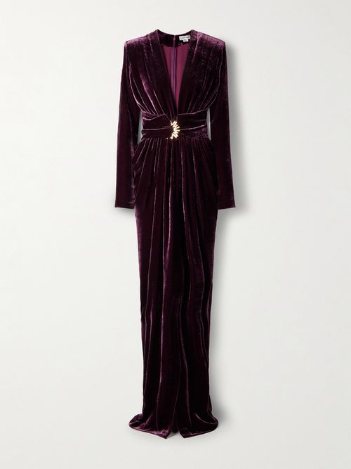 Embellished Velvet Gown - Purple