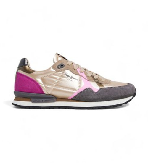 Pepe Jeans for woman. PLS40021 Brit Prints gold leather trainers (36), Flat, Suede, Laces, Casual