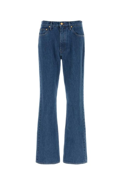 High-Waisted Flared Cotton Jeans — Blue